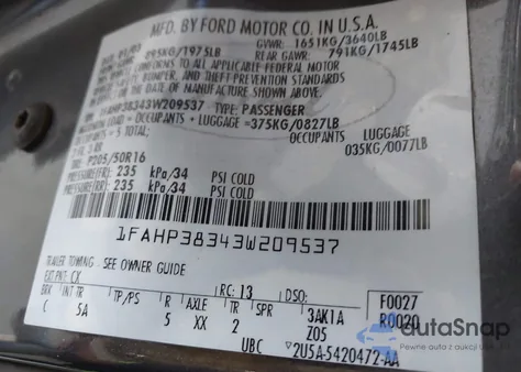 2003 Ford Focus Zts from USA, damaged, VIN 1FAHP38343W209537